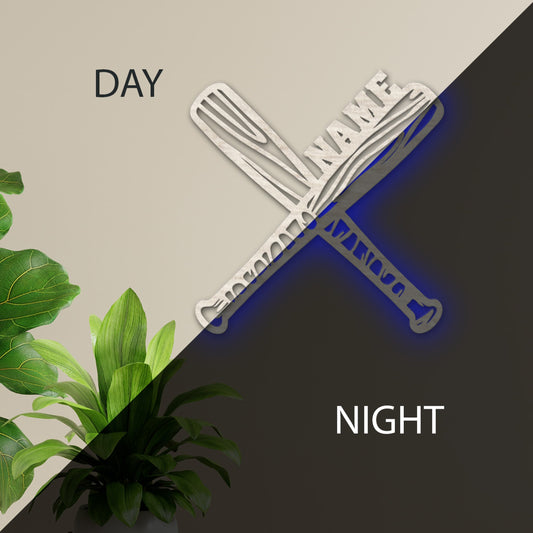 Crossed Baseball Bats - Personalized Wall Decor with optional LED Light | Starting from: