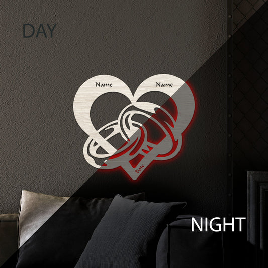 Heart & Wedding Rings - Personalized Wall Decor with optional LED Light | Starting from: