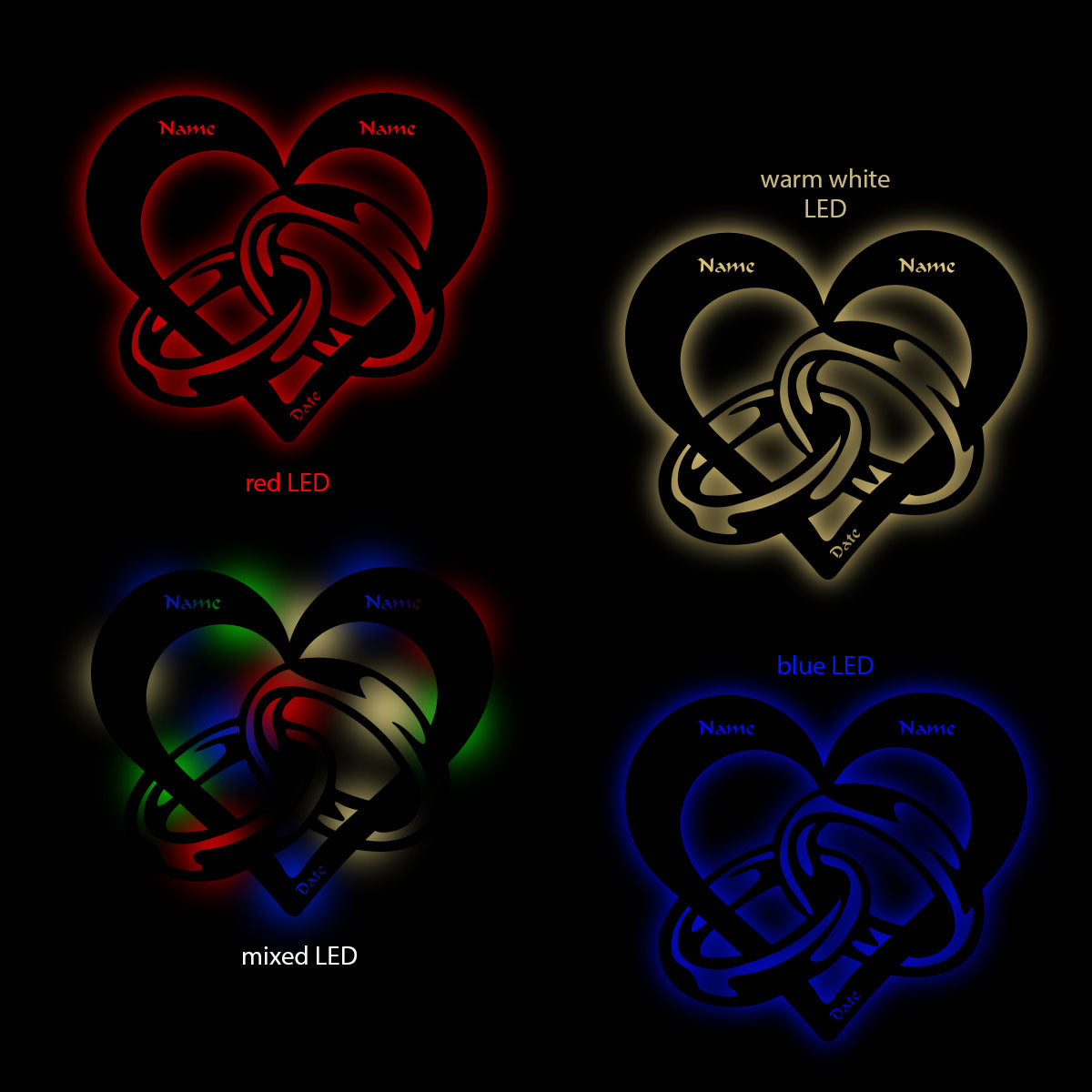 Heart & Wedding Rings - Personalized Wall Decor with optional LED Light | Starting from: