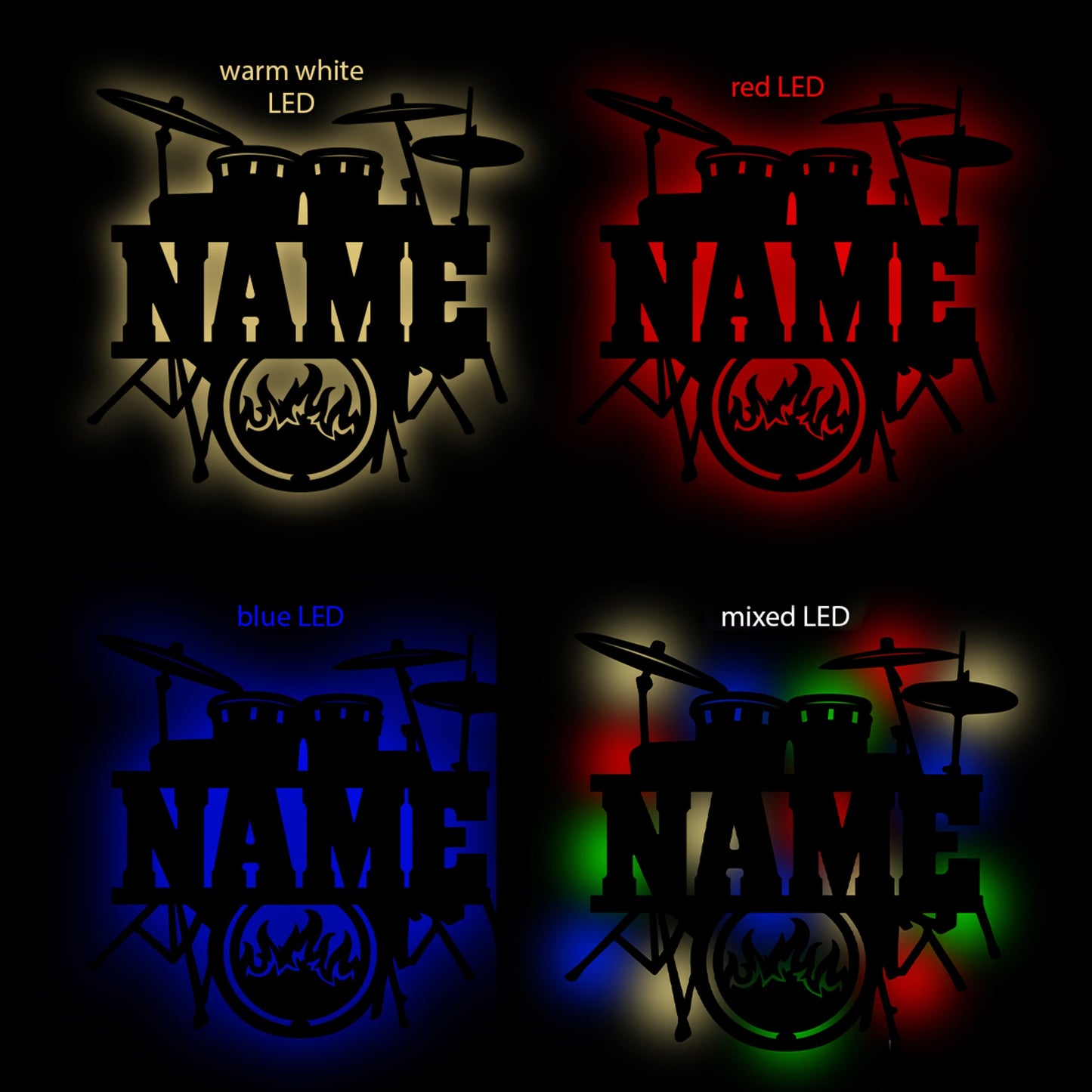Drums - Personalized Wall Decor with optional LED Light | Starting from: