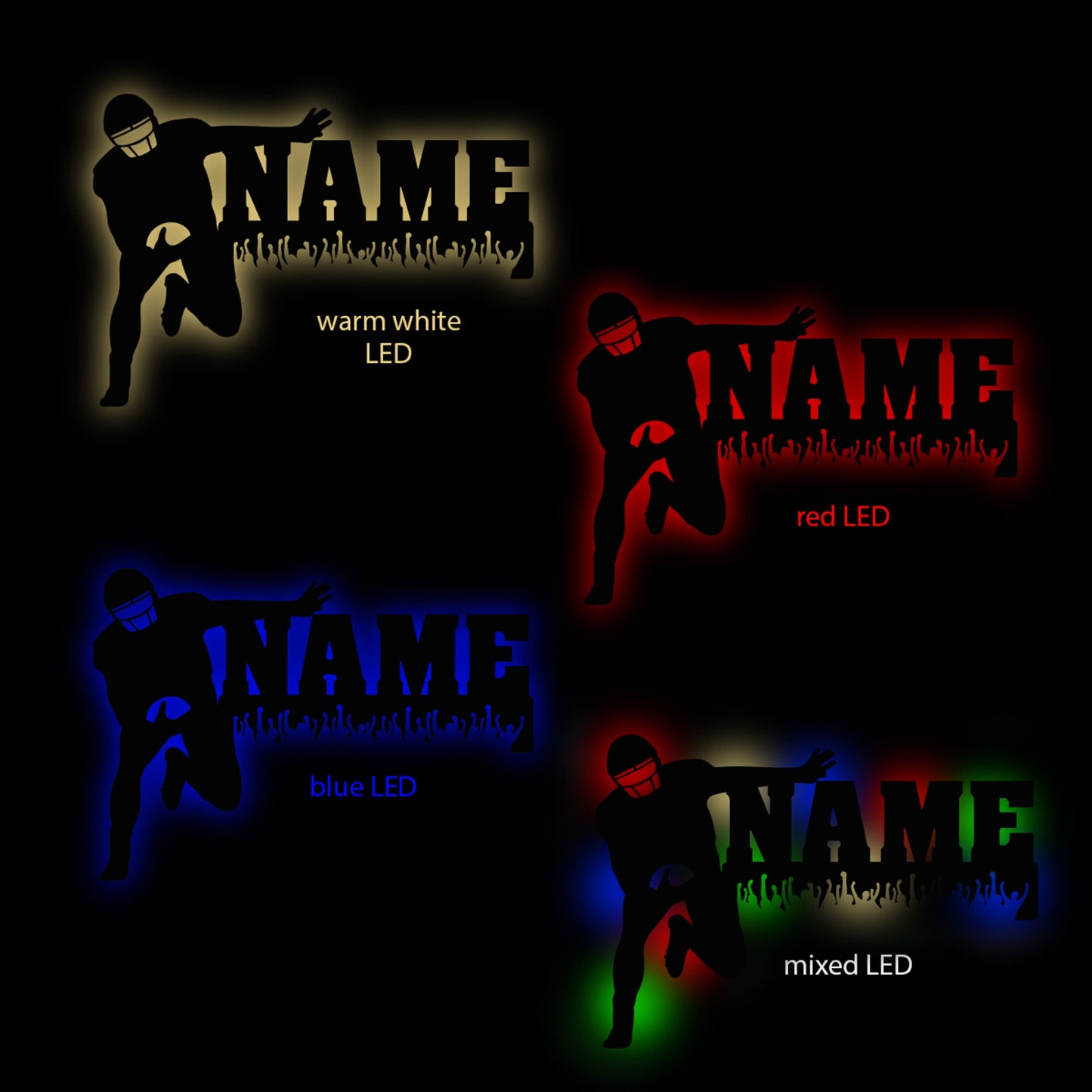 Football Player - Personalized Wall Decor with optional LED Light | Starting from:
