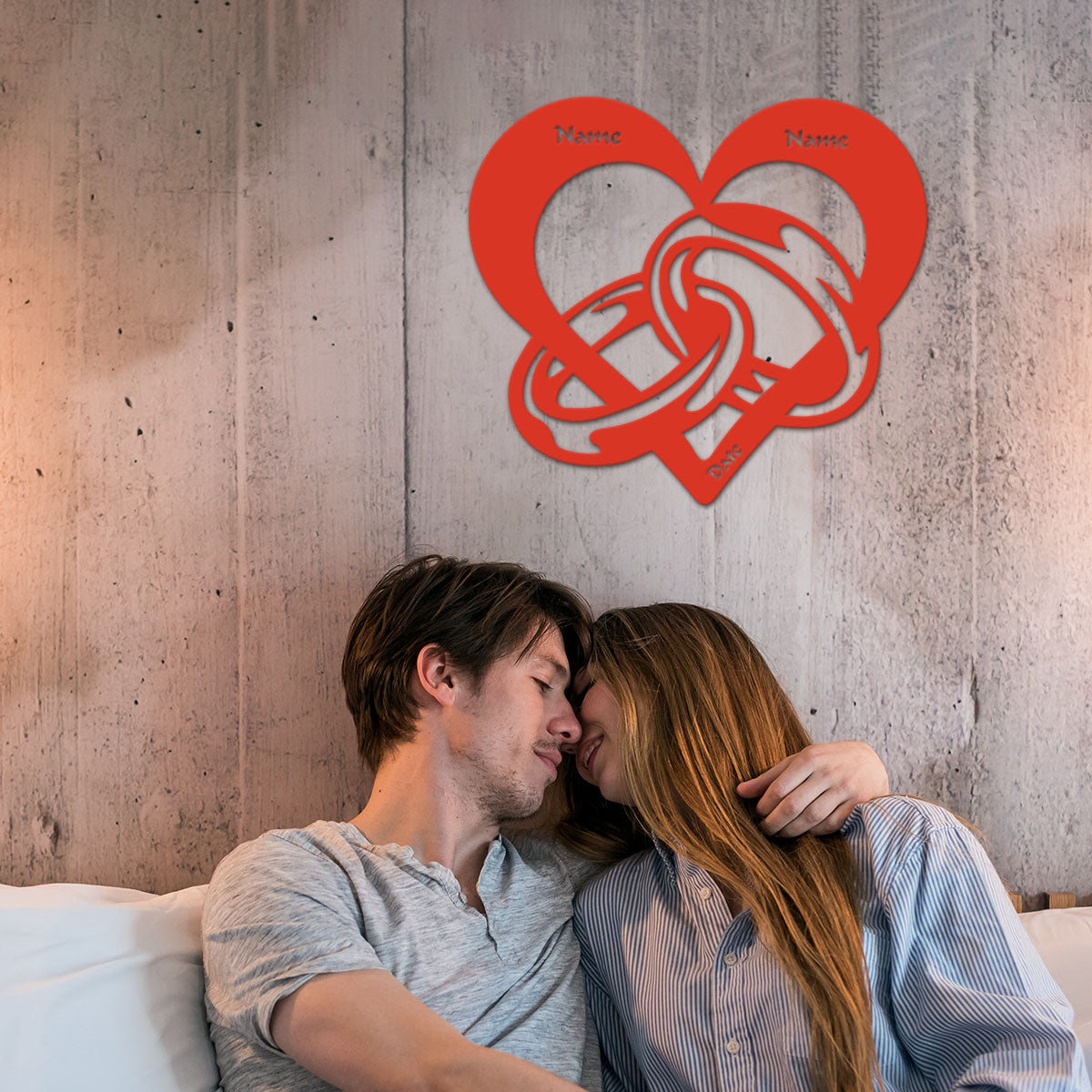 Heart & Wedding Rings - Personalized Wall Decor with optional LED Light | Starting from: