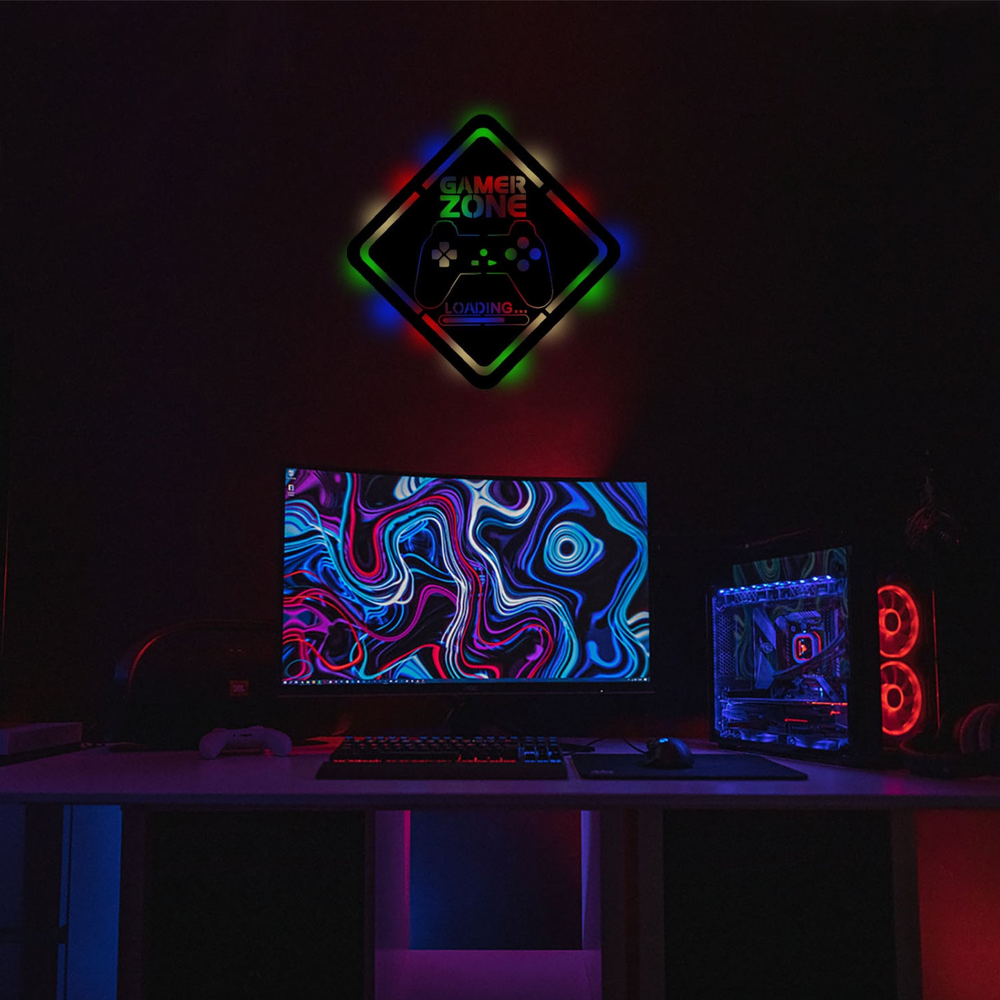 Gamer Zone - Personalized Wall Decor with remote LED Lights | Starting from: