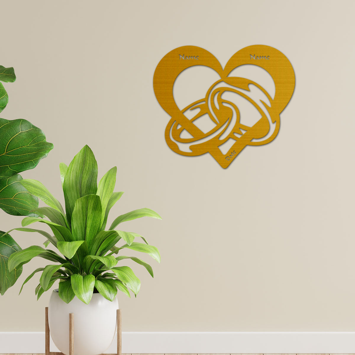 Heart & Wedding Rings - Personalized Wall Decor with optional LED Light | Starting from: