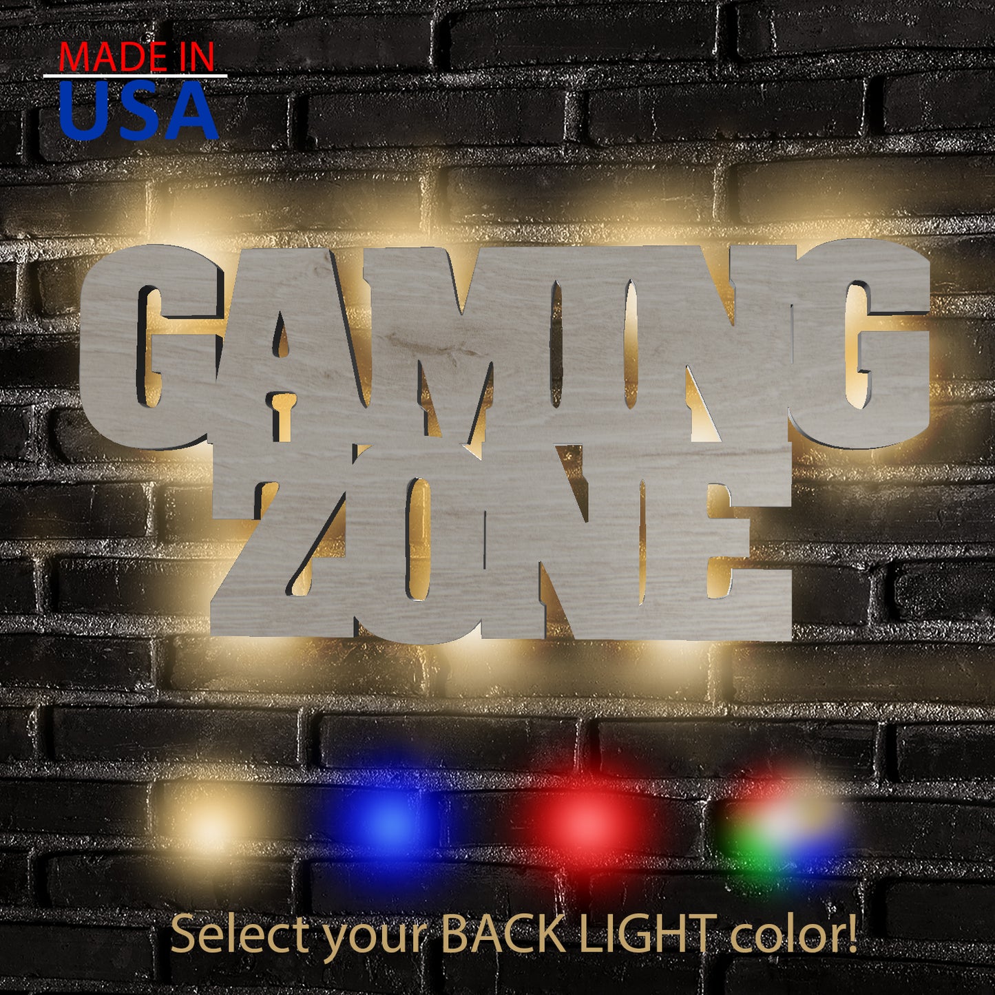 Gaming Zone - Personalized Wall Decor with remote LED Lights | Starting from: