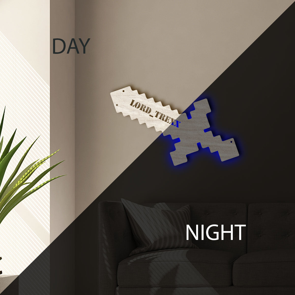 Gaming Pixel Sword - Personalized Wall Decor with remote LED Lights | Starting from: