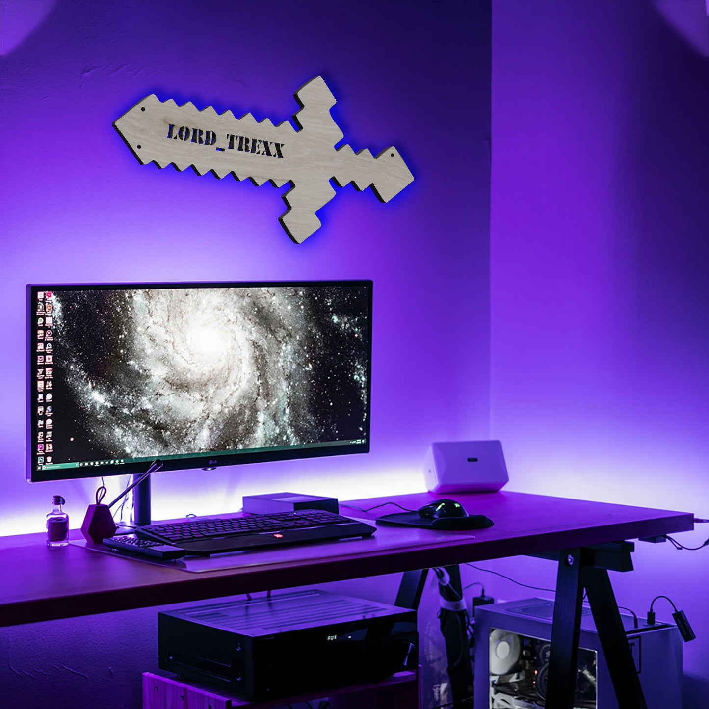 Gaming Pixel Sword - Personalized Wall Decor with remote LED Lights | Starting from: