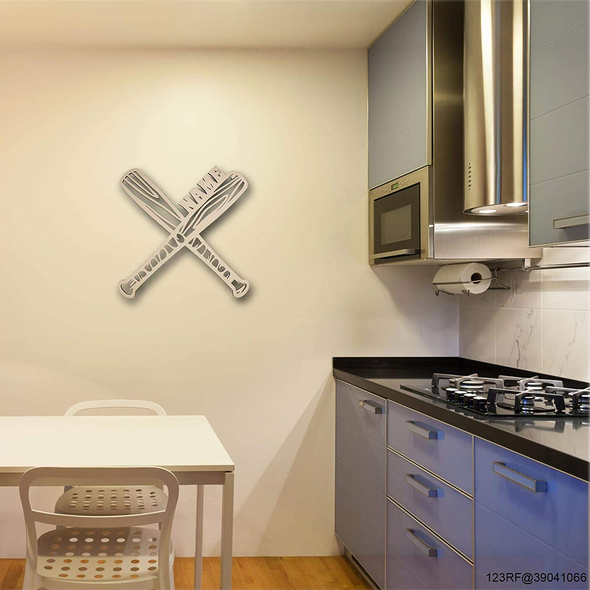 Crossed Baseball Bat LED light on kitchen wall