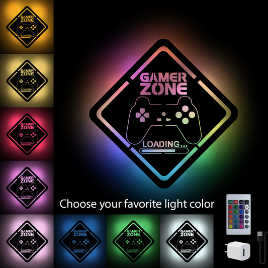 Gamer Zone - Personalized Wall Decor with remote LED Lights | Starting from: