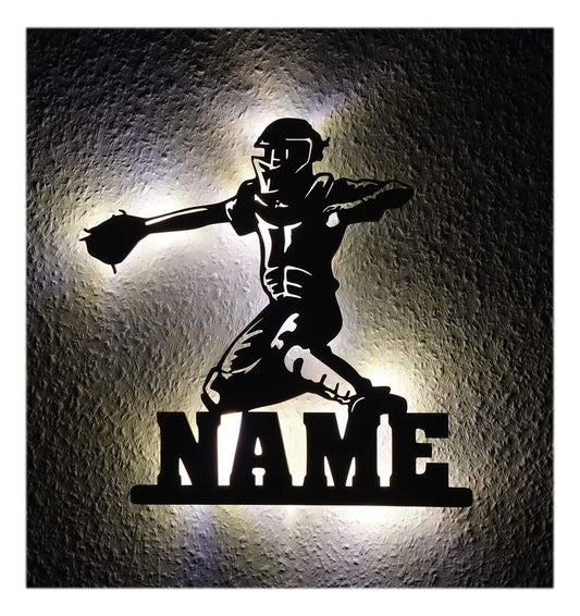Baseball Catcher - Personalized Wall Decor with optional LED Light | Starting from: